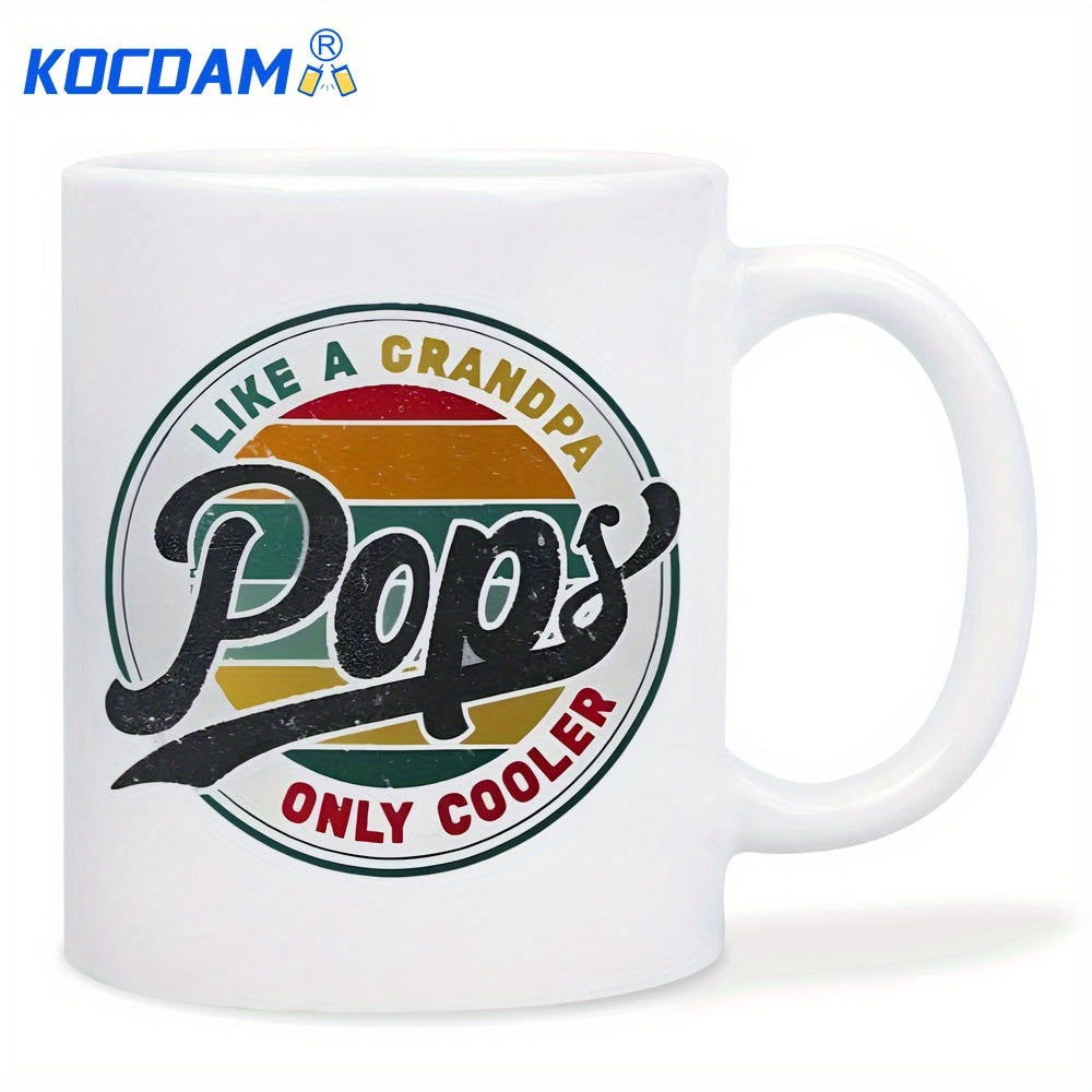 Tailorly White Ceramic 11 oz Mug - Like A Grandpa Pops Only Cooler Vintage Retro Circle Background With Distressed Colorful Textured Horizontal Stripes Sunset