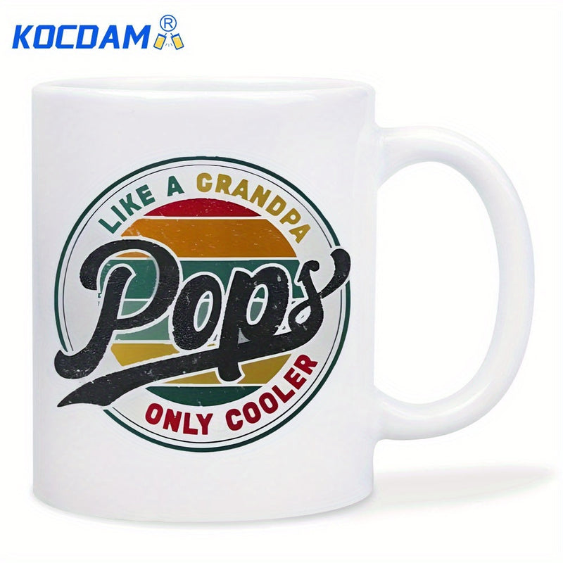 Tailorly White Ceramic 11 oz Mug - Like A Grandpa Pops Only Cooler Vintage Retro Circle Background With Distressed Colorful Textured Horizontal Stripes Sunset