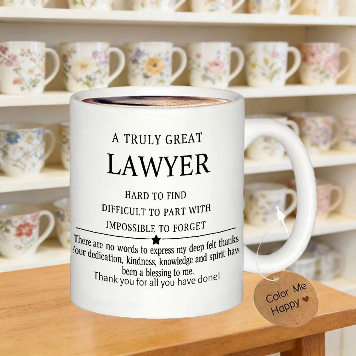 Tailorly White Ceramic 11 oz Mug - A Truly Great Lawyer Hard To Find Difficult To Part With Impossible To Forget Elegant White Ceramic Vessel Standing On A Rustic