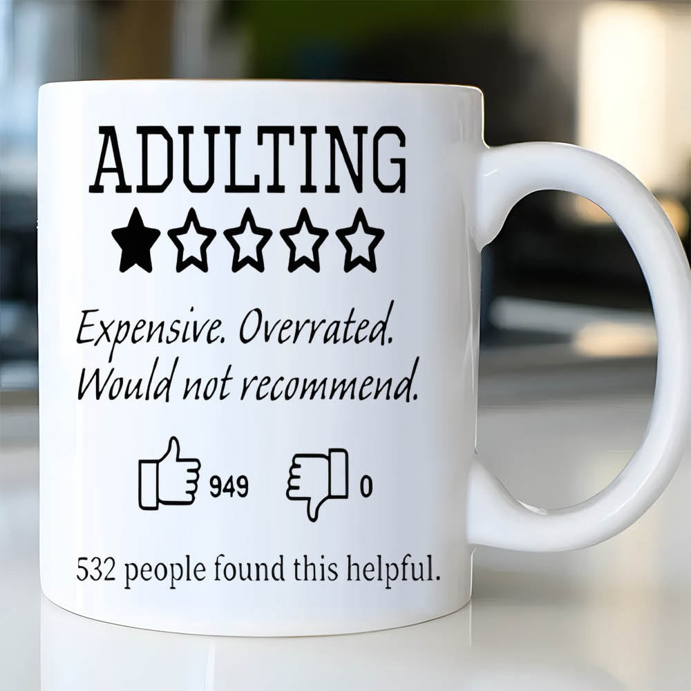 Tailorly White Ceramic 11 oz Mug - Adulting Expensive Overrated Would Not Recommend People Found This Helpful Minimalist Black Ink Icons With A Single Star Rating