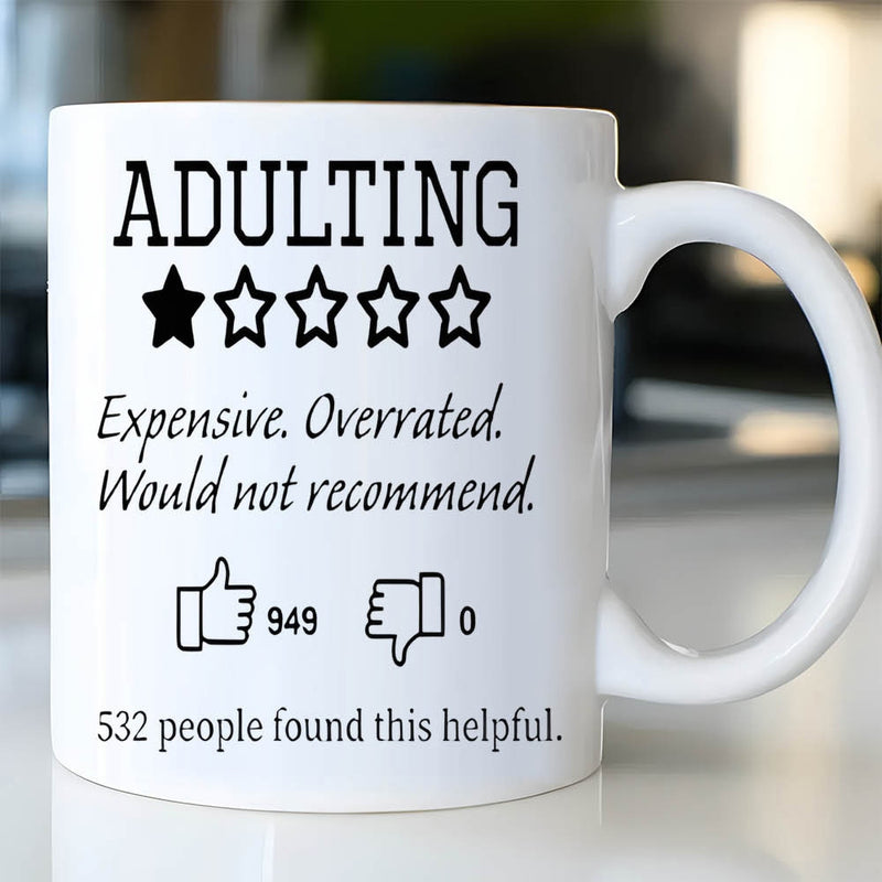 Tailorly White Ceramic 11 oz Mug - Adulting Expensive Overrated Would Not Recommend People Found This Helpful Minimalist Black Ink Icons With A Single Star Rating