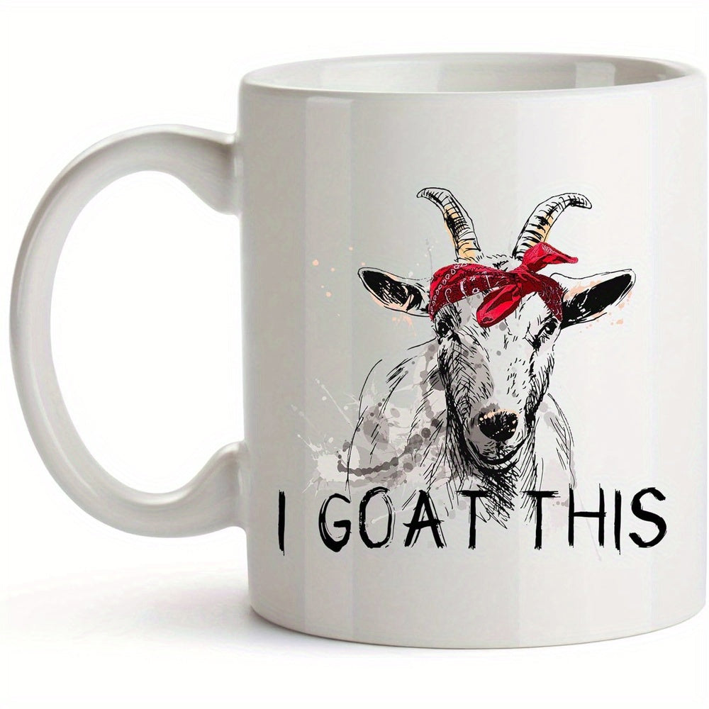 Tailorly White Ceramic 11 oz Mug - I Goat This Sketch Style Farm Animal Wearing A Vibrant Red Bandana Headband Goat