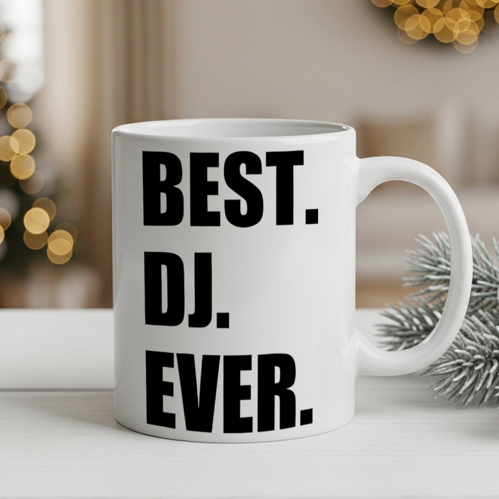 Tailorly White Ceramic 11 oz Mug - Best DJ Ever Minimalist White Cylindrical Ceramic Vessel With Smooth Sturdy Handle Mug