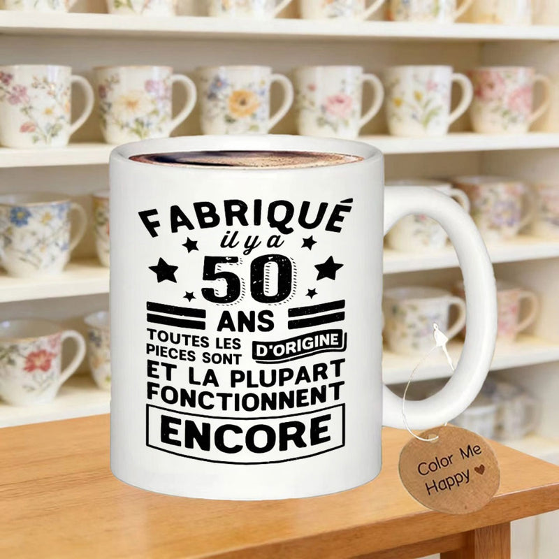 Tailorly White Ceramic 11 oz Mug - Classic White Ceramic Vessel Featuring Elegant Typographic Layout With Decorative Stars Mug