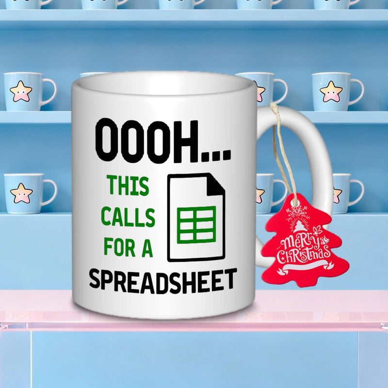 Tailorly White Ceramic 11 oz Mug - Oooh This Calls For A Spreadsheet Simple Document Icon With Green Grid Representing Organized Digital Data Mug