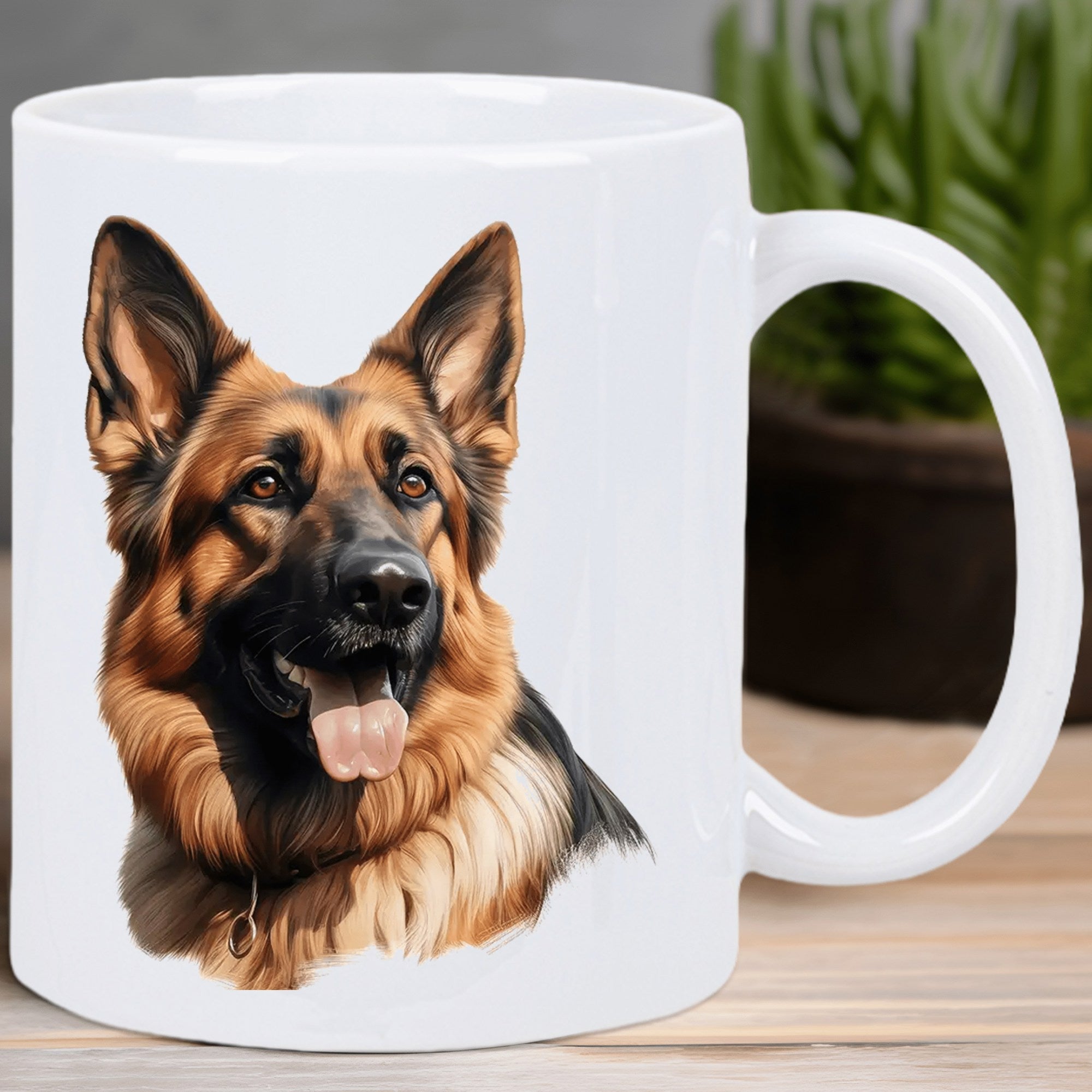 Tailorly White Ceramic 11 oz Mug - Beautiful Realistic Portrait Of A Loyal Dog With Fluffy Fur German Shepherd