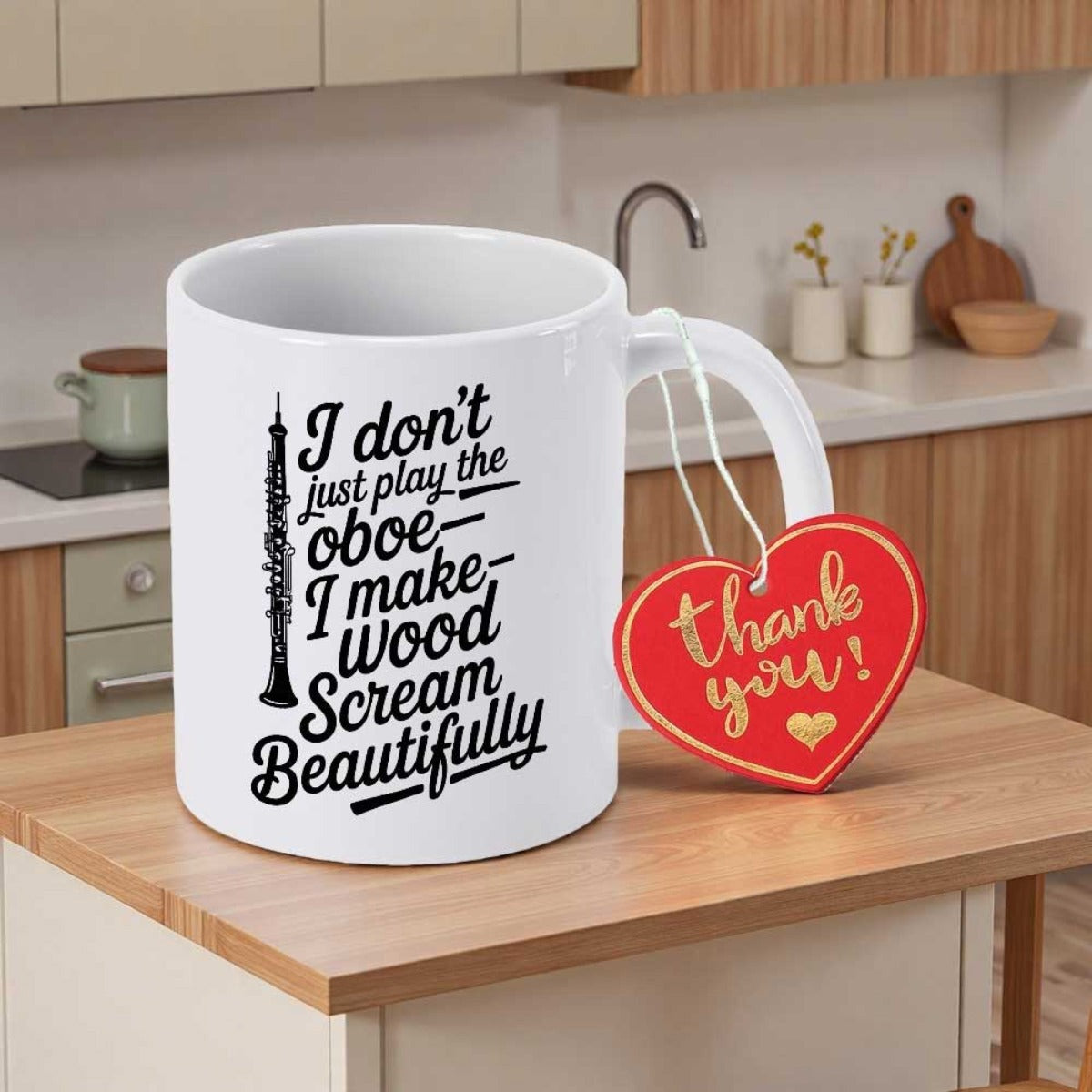 Tailorly White Ceramic 11 oz Mug - I Don't Just Play The Oboe I Make Wood Scream Beautifully Detailed Musical Instrument Silhouette Standing Boldly Beside Artistic