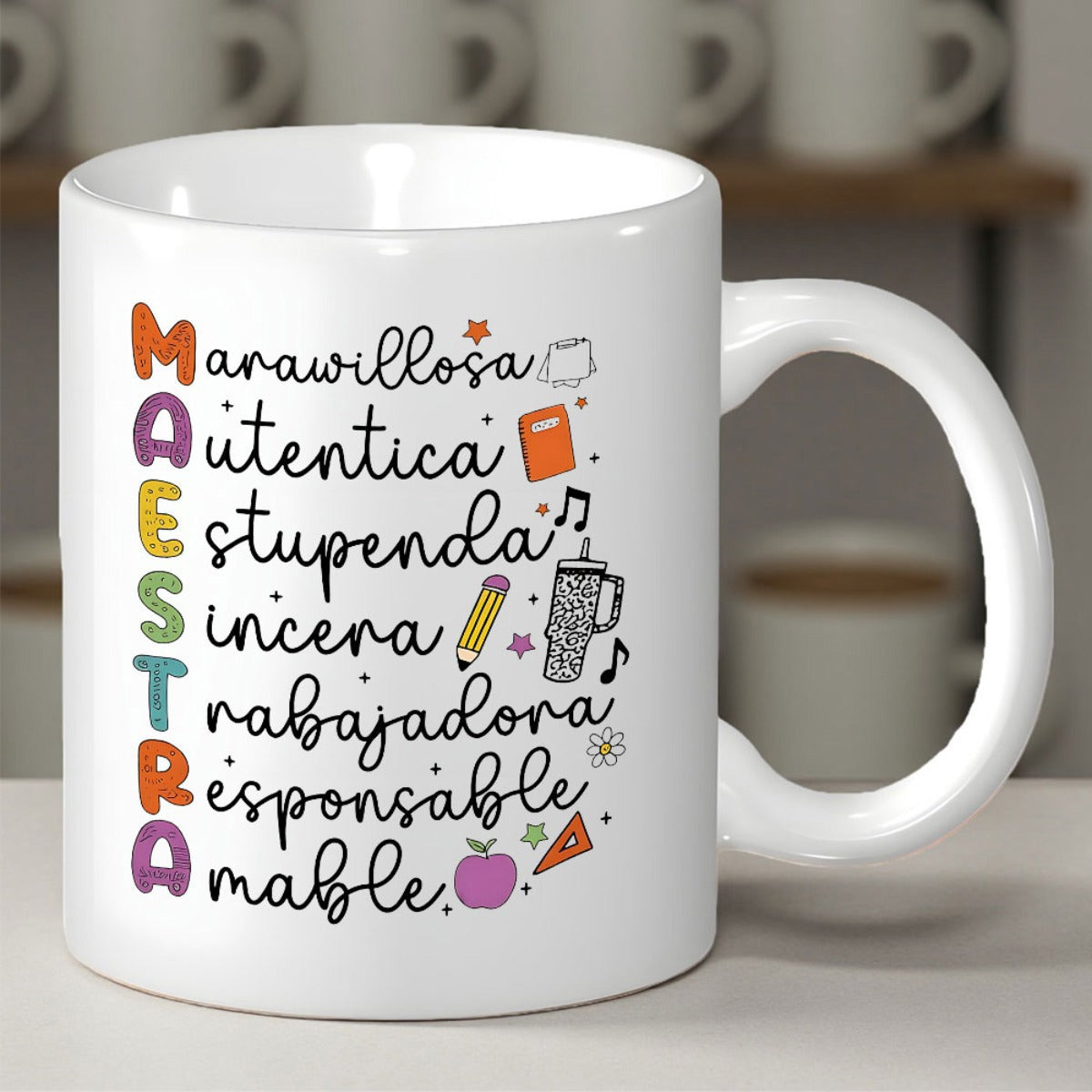 Tailorly White Ceramic 11 oz Mug - Minimalist White Ceramic Featuring Hand Drawn School Elements And Icons Mug