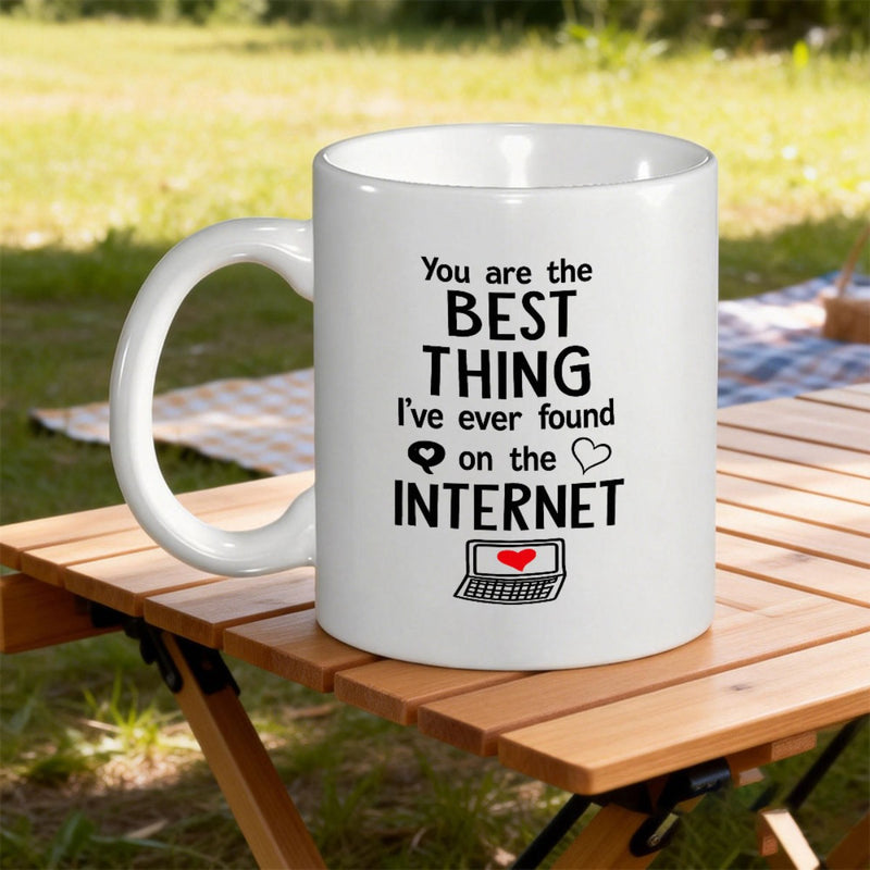 Tailorly White Ceramic 11 oz Mug - You Are The Best Thing Ive Ever Found On The Internet Minimalist Style Laptop Drawing With Tiny Hearts And Digital Symbol