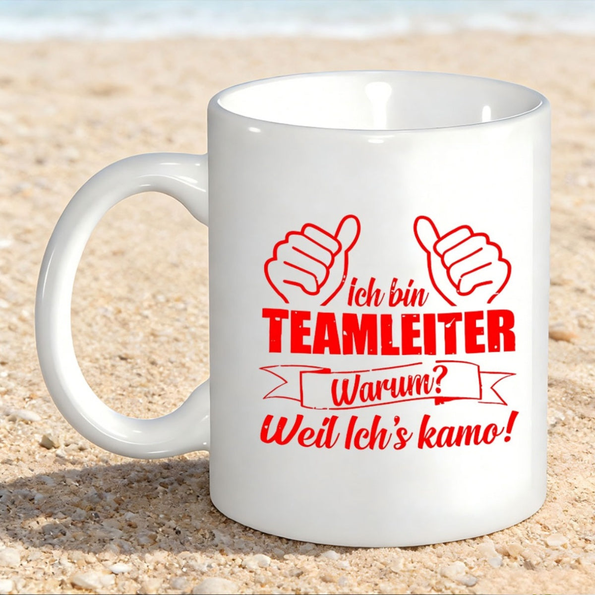 Tailorly White Ceramic 11 oz Mug - Minimalist Red Line Art Showing Two Confident Thumbs Up Gestures Hands
