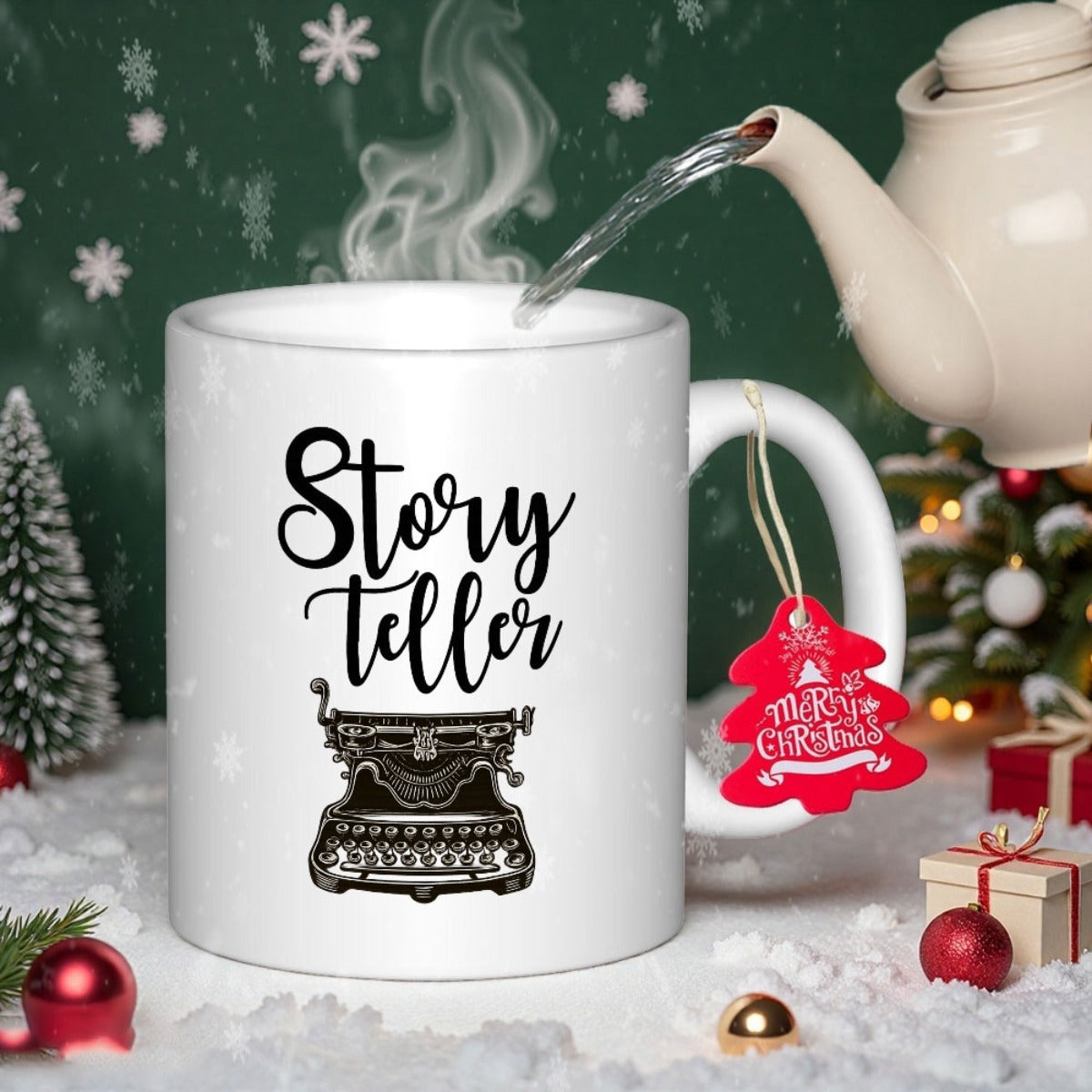 Tailorly White Ceramic 11 oz Mug - Story Teller Classic Vintage Black Mechanical Writing Machine Featuring Intricate Details And Retro Style Typewriter