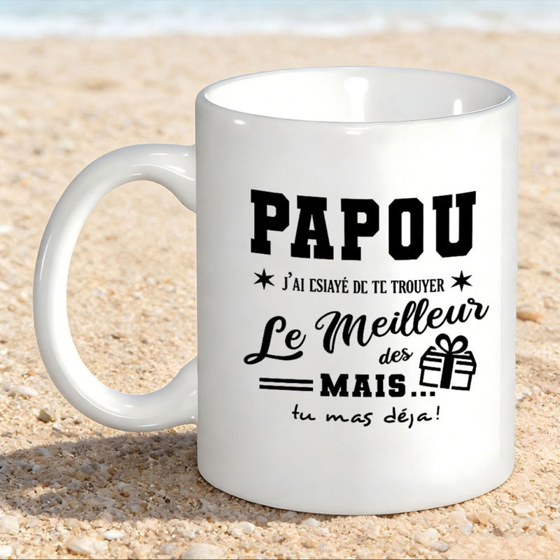 Tailorly White Ceramic 11 oz Mug - Minimalist Typographic Style Featuring Decorative Stars And A Small Wrapped Gift