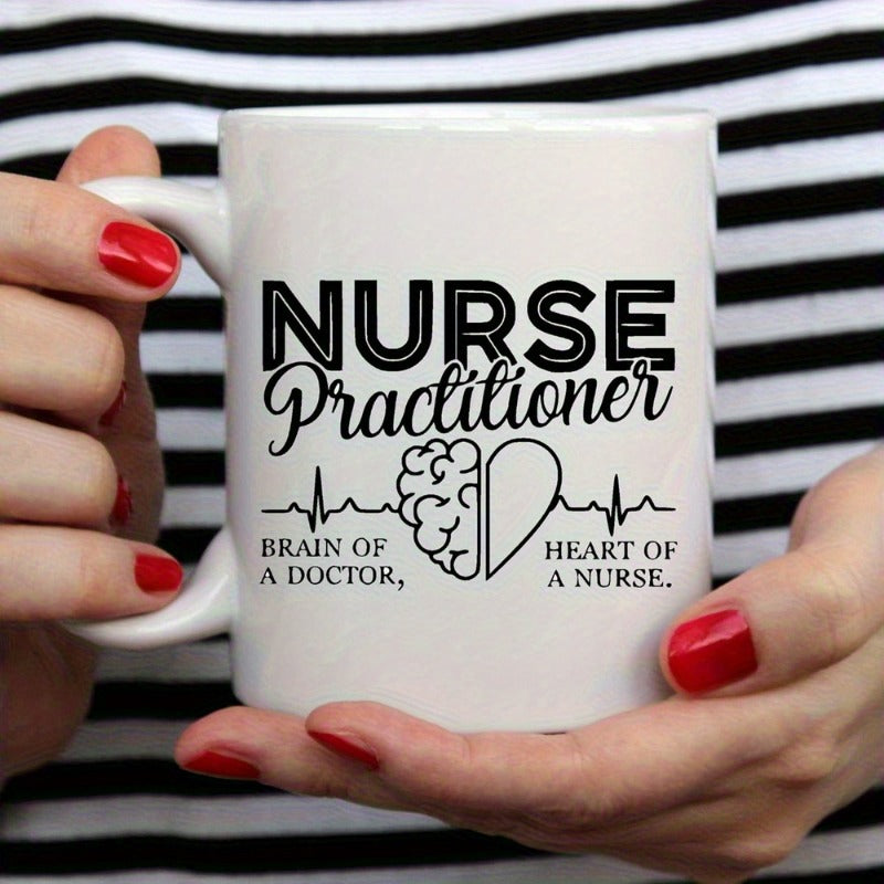 Tailorly White Ceramic 11 oz Mug - Nurse Practitioner Brain Of A Doctor Heart Of A Nurse Minimalist Line Art Split Brain Heart With EKG Pulse Mug