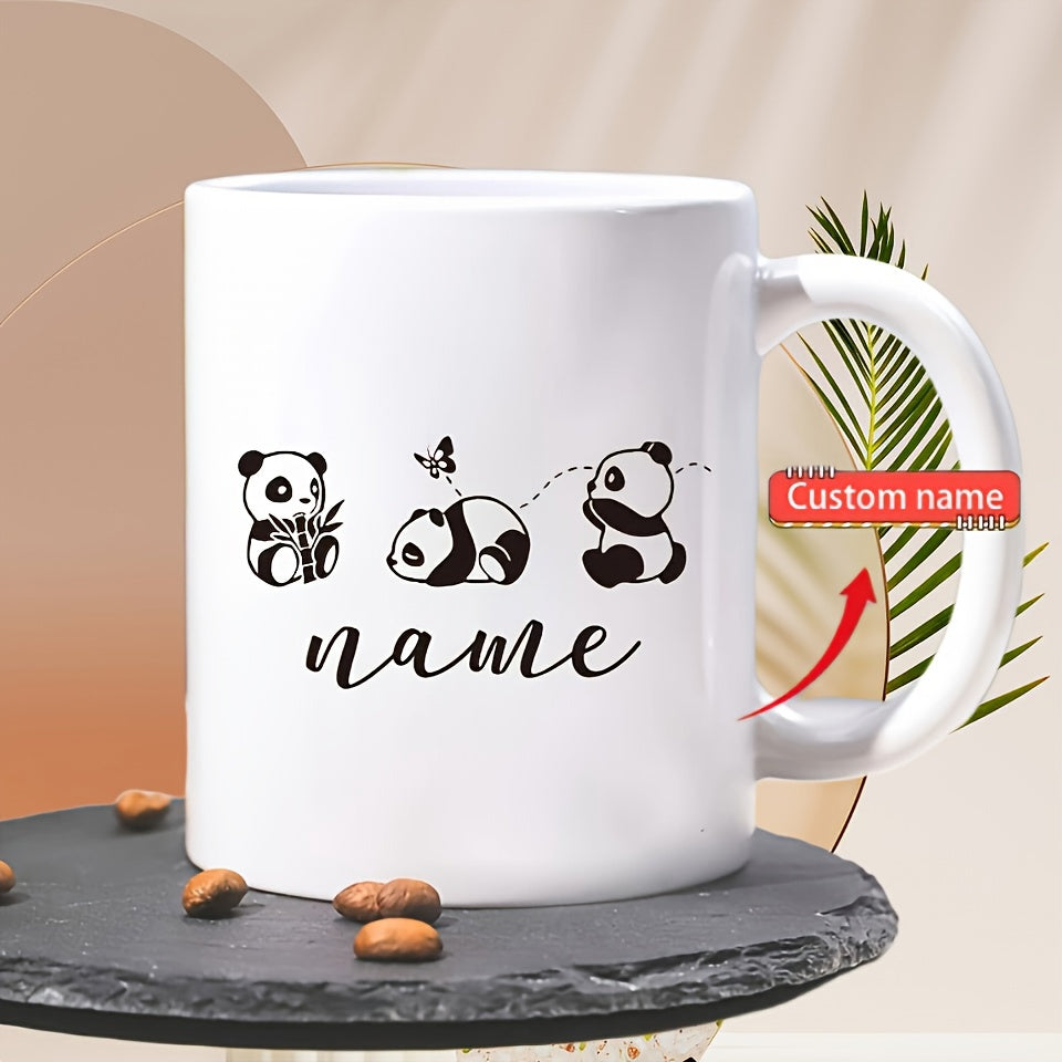 Tailorly White Ceramic 11 oz Mug - Name Three Adorable Small Pandas Playing Together In A Minimalist Style Panda