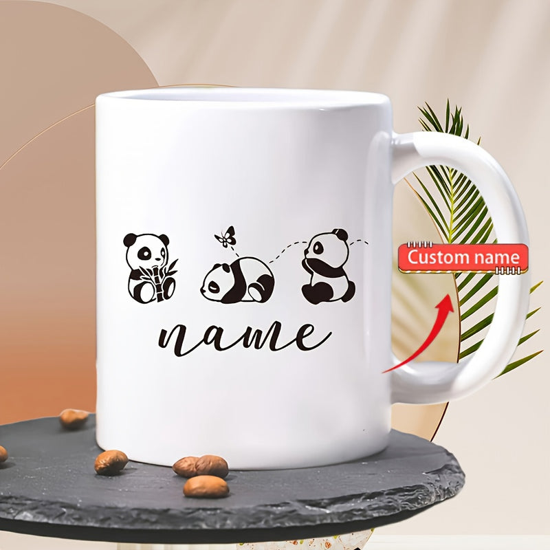 Tailorly White Ceramic 11 oz Mug - Name Three Adorable Small Pandas Playing Together In A Minimalist Style Panda