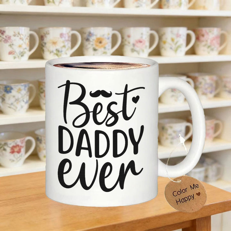 Tailorly White Ceramic 11 oz Mug - Best Daddy Ever Minimalist With Decorative Heart And Mustache Graphic Mug