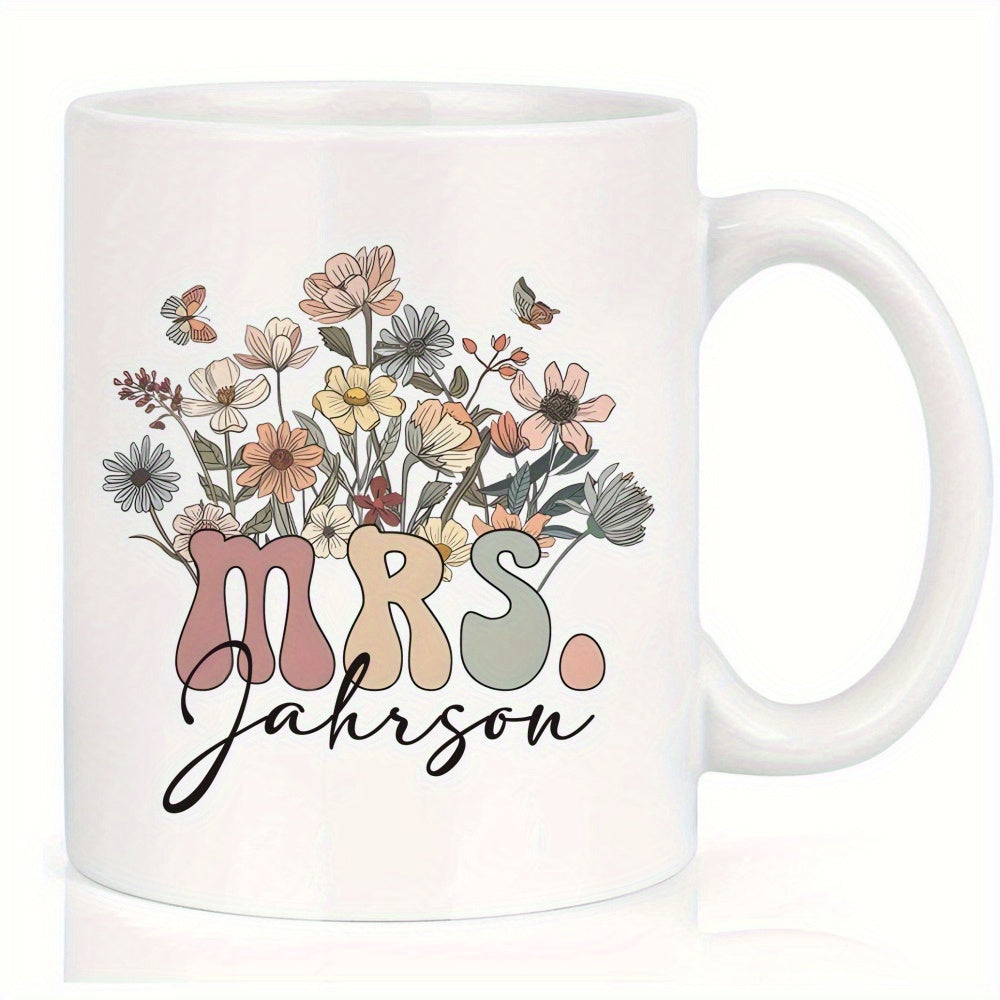 Tailorly White Ceramic 11 oz Mug - Mrs Jahrson Beautiful Wildflowers Blooming With Small Butterflies Under Gentle Spring Sunlight Wildflowers