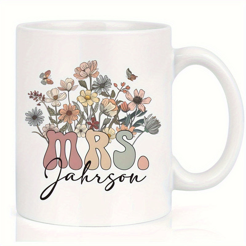Tailorly White Ceramic 11 oz Mug - Mrs Jahrson Beautiful Wildflowers Blooming With Small Butterflies Under Gentle Spring Sunlight Wildflowers