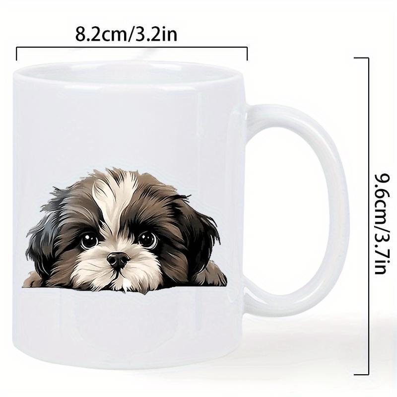 Tailorly White Ceramic 11 oz Mug - Adorable Fluffy Small Puppy With Gentle Dark Eyes Peeking Forward Dog