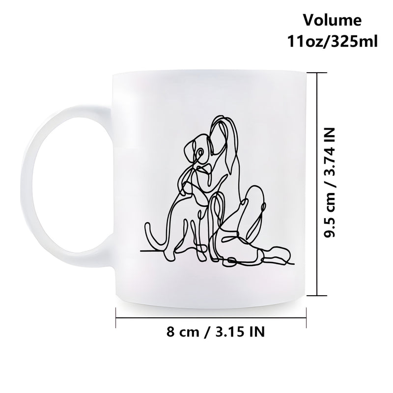 Tailorly White Ceramic 11 oz Mug - Minimalist Single Line Drawing Of A Girl Hugging Her Loyal Dog