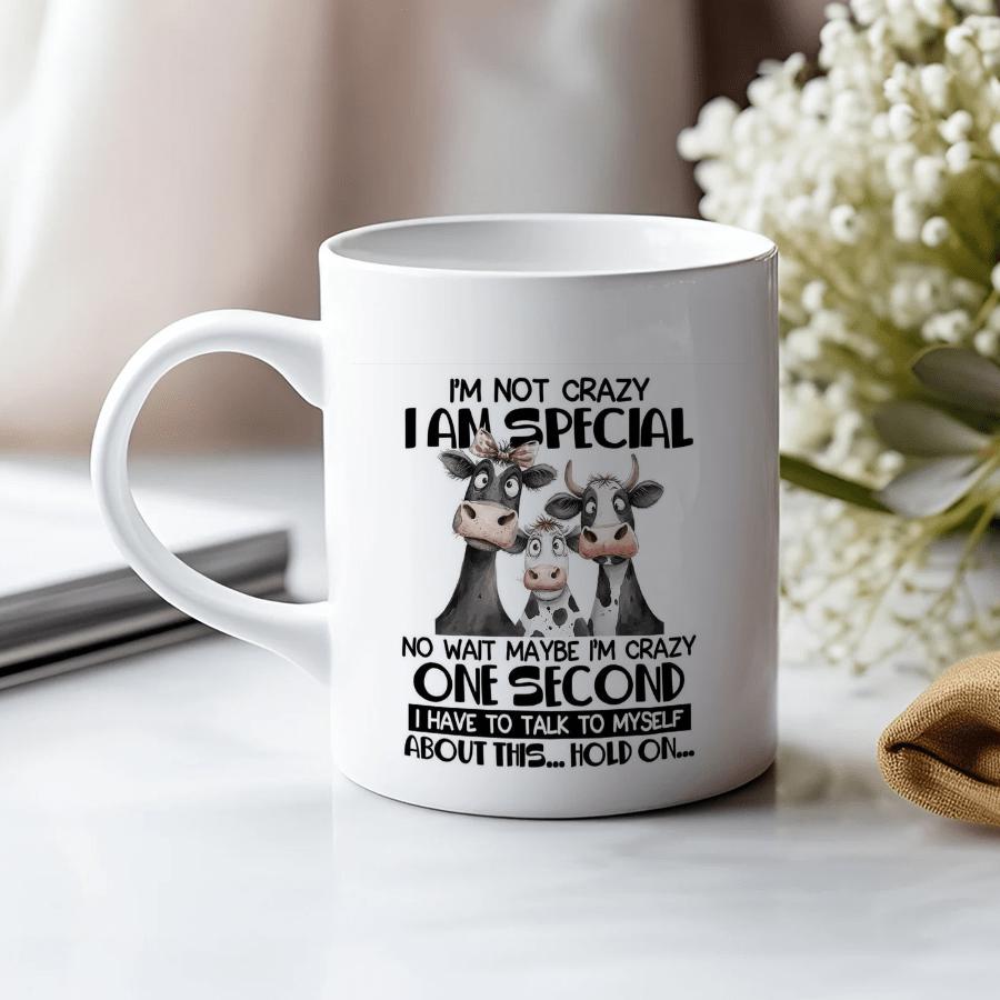 Tailorly White Ceramic 11 oz Mug - Im Not Crazy I Am Special No Wait Maybe Im Crazy One Second I Have To Talk To Myself About This Hold On Three Humorous Dairy