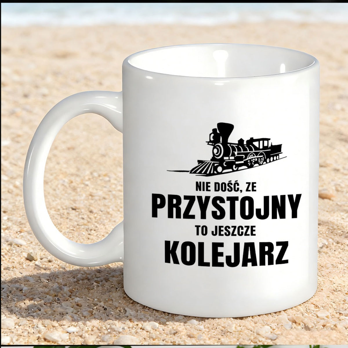 Tailorly White Ceramic 11 oz Mug - Vintage Steam Locomotive Moving On Tracks With Smoke Billowing Across Rails Train