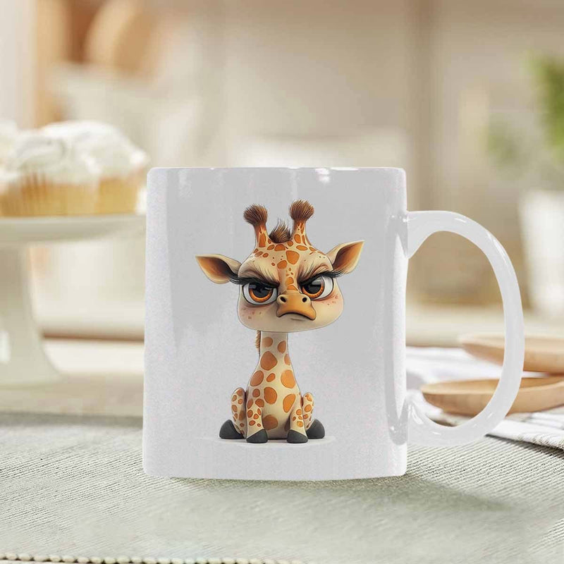 Tailorly White Ceramic 11 oz Mug - Adorable Baby Giraffe With Large Expressive Eyes And Grumpy Facial Expression Giraffe