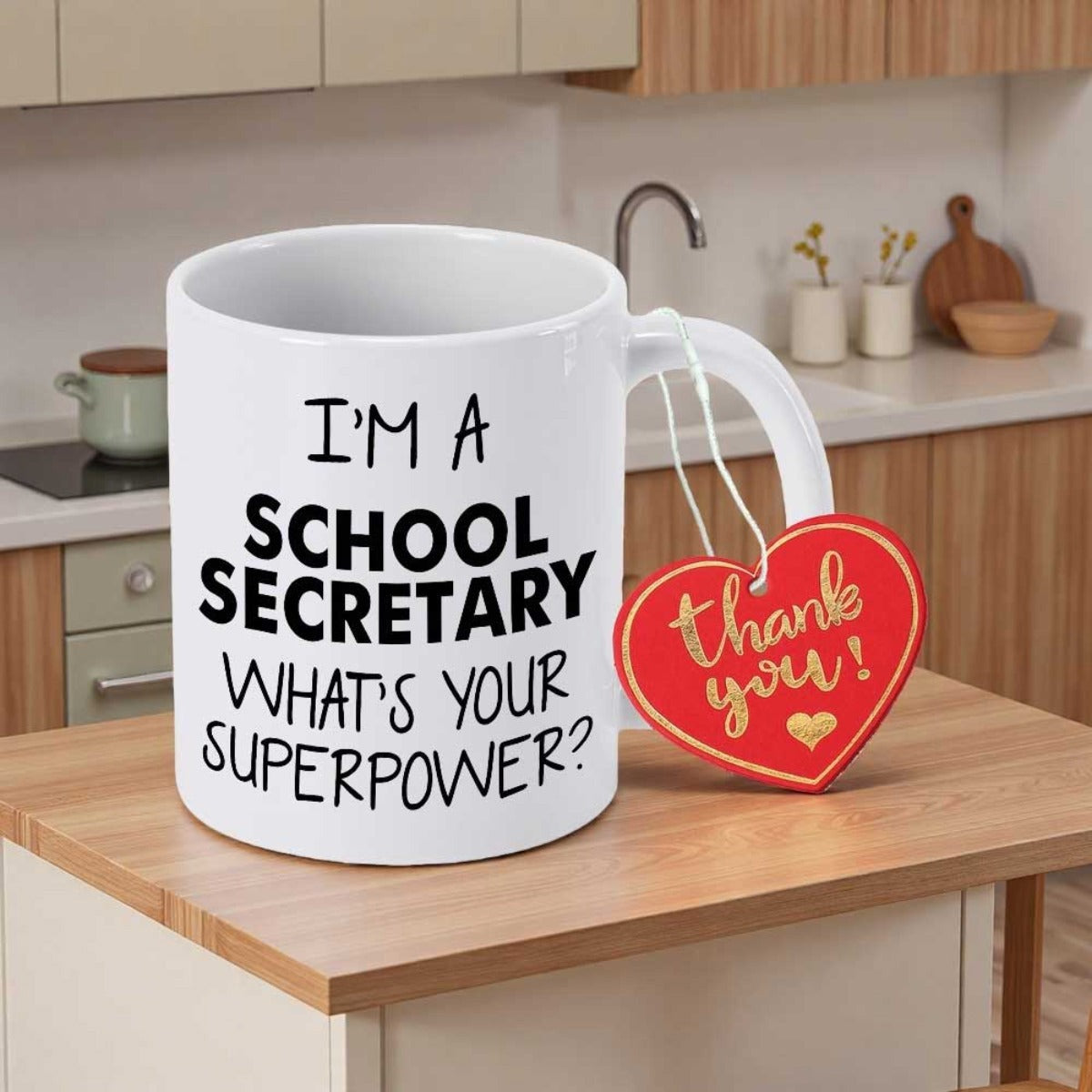 Tailorly White Ceramic 11 oz Mug - Im A School Secretary Whats Your Superpower Minimalist White Ceramic With Clean Bold Black Text In Office Style Mug