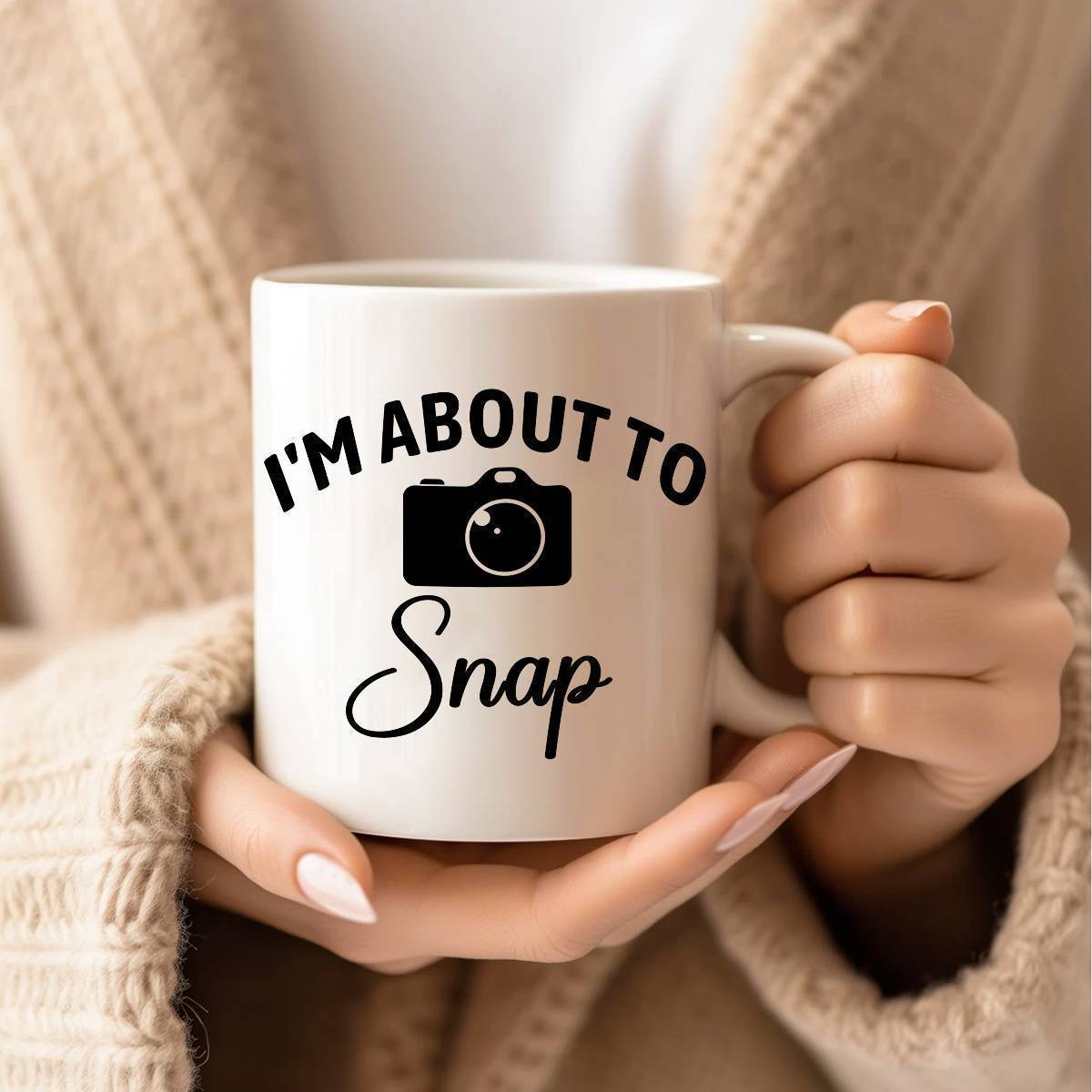 Tailorly White Ceramic 11 oz Mug - Im About To Snap Minimalist Black Silhouette With Professional Style Photography Shutter Lens Camera