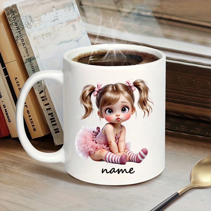 Tailorly White Ceramic 11 oz Mug - Name Adorable Little Pigtails Wearing Pink Tutu And Striped Socks Sitting Girl