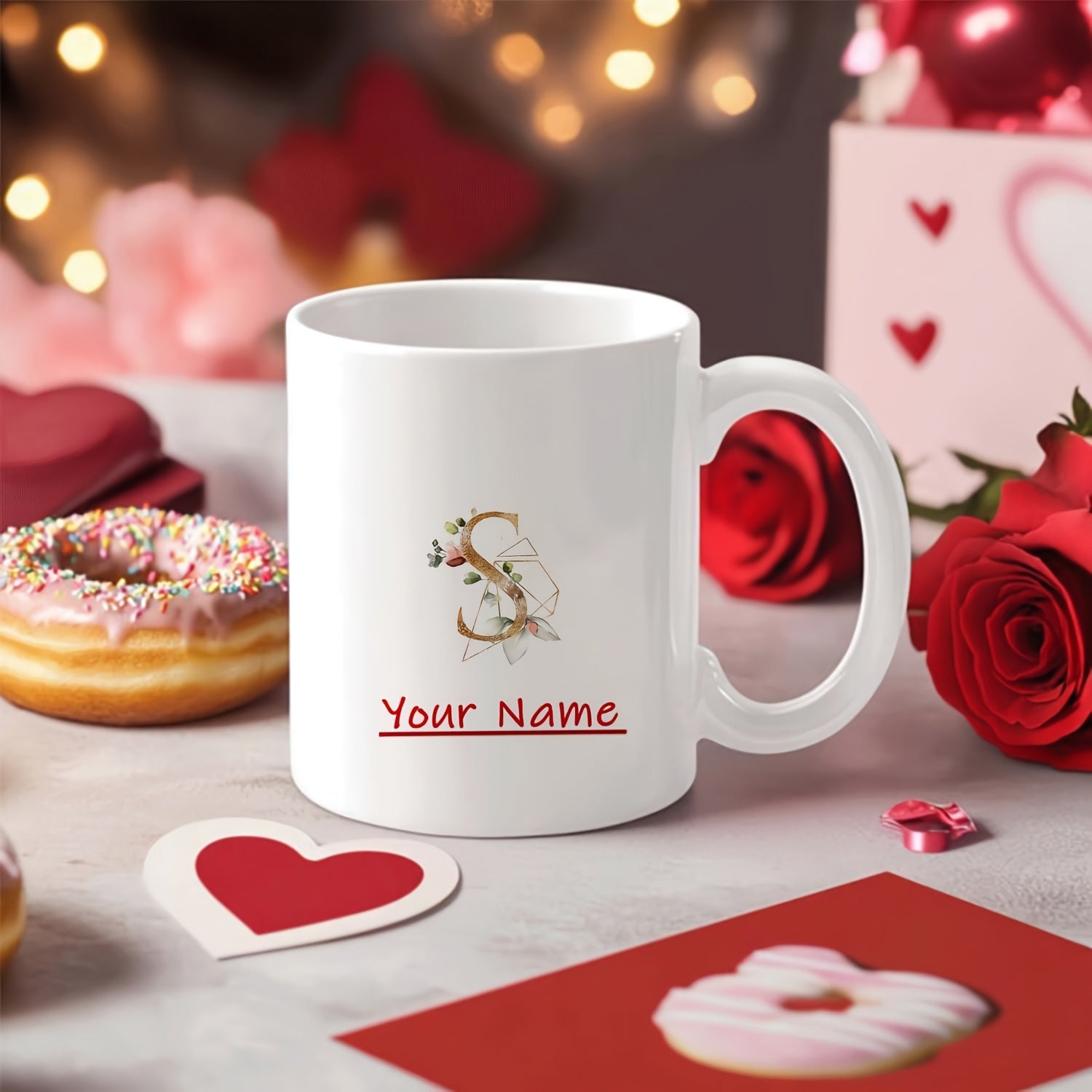Tailorly White Ceramic 11 oz Mug - Your Name Ornate Floral Letter S Decorated With Delicate Flowers And Leaves Mug