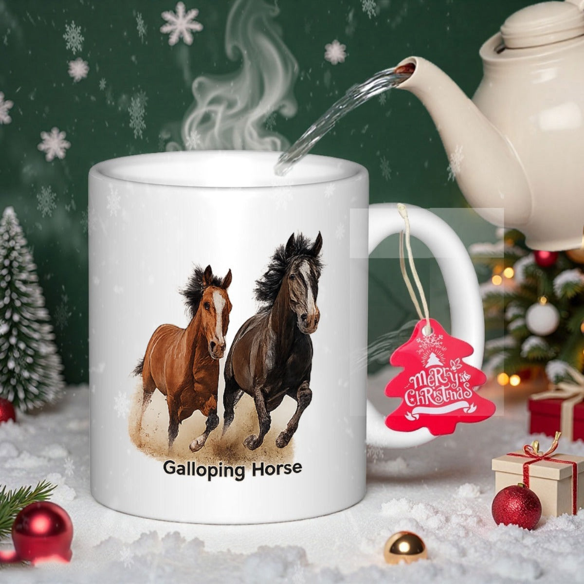 Tailorly White Ceramic 11 oz Mug - Galloping Horse Two Majestic Wild Stallions Running Together Across A Dusty Field Horse