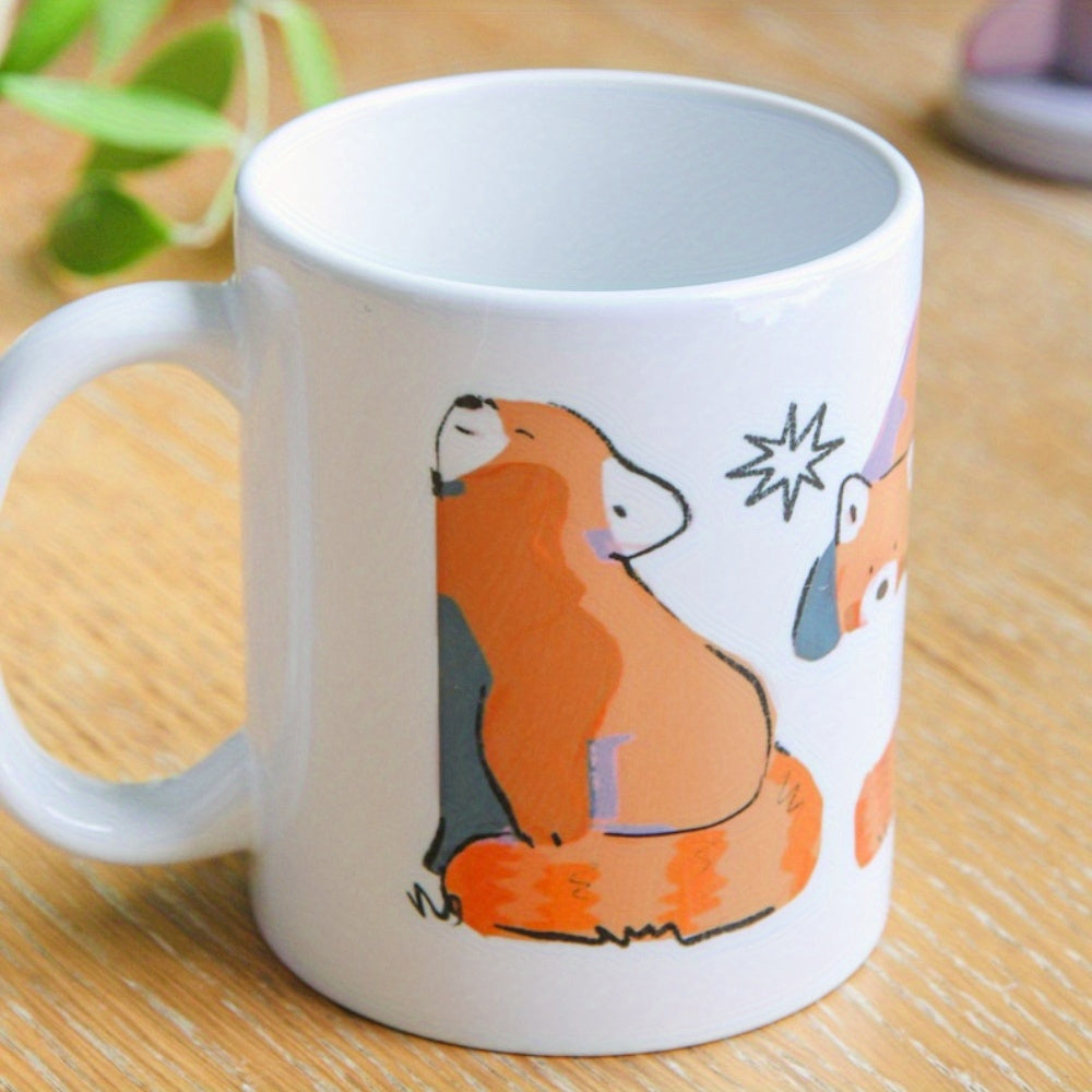 Tailorly White Ceramic 11 oz Mug - Cute Hand Drawn Cartoon Sitting On With Striped Tail Red Panda