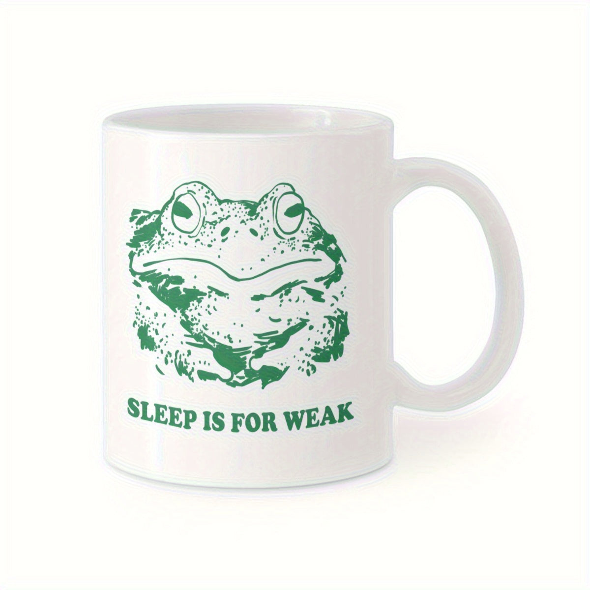 Tailorly White Ceramic 11 oz Mug - Sleep Is For Weak Grumpy Green Toad Face Featuring Large Eyes And Stoic Expression Frog