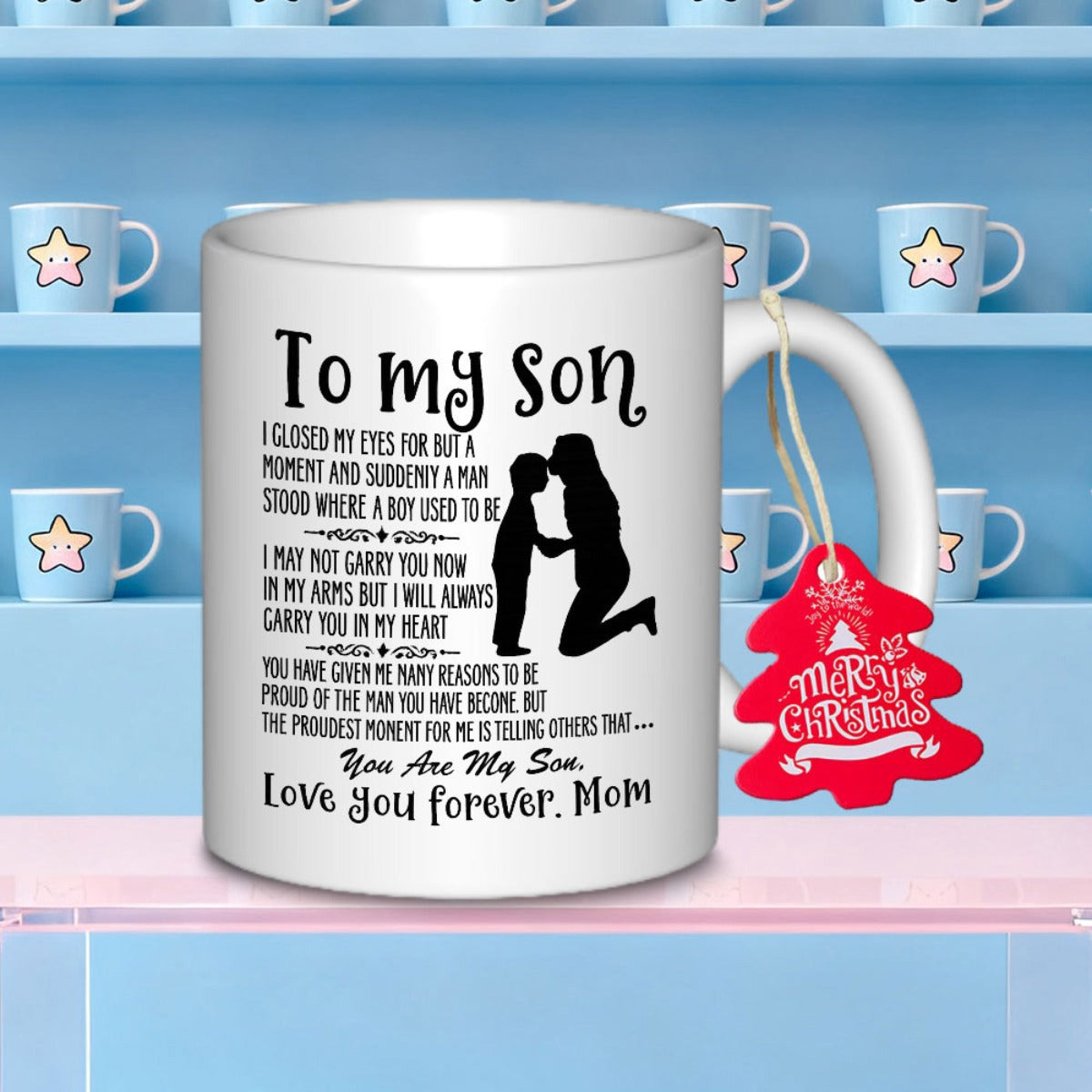 Tailorly White Ceramic 11 oz Mug - To My Son Love You Forever Mom Heartfelt Silhouette Of A Loving Mother Kissing Her Young Son