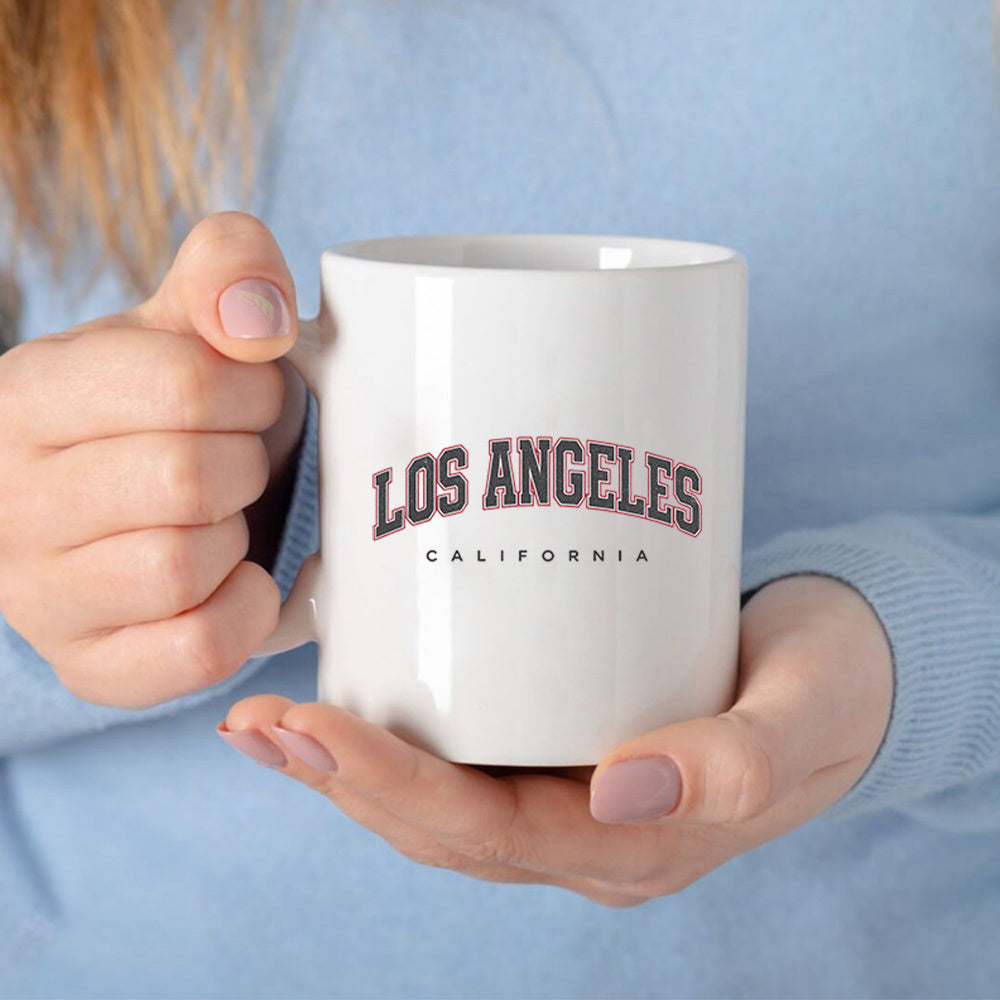 Tailorly White Ceramic 11 oz Mug - Los Angeles California Classic Arched Collegiate Typography On A Clean Minimalist Background Mug