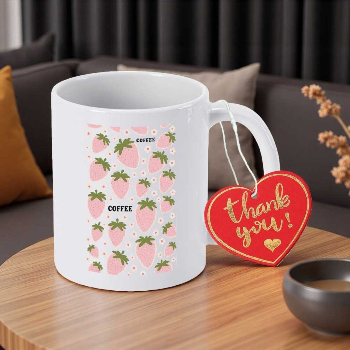 Tailorly White Ceramic 11 oz Mug - Coffee Vibrant Pink Strawberries Arranged In A Seamless Pattern Among Green Leaves Strawberry