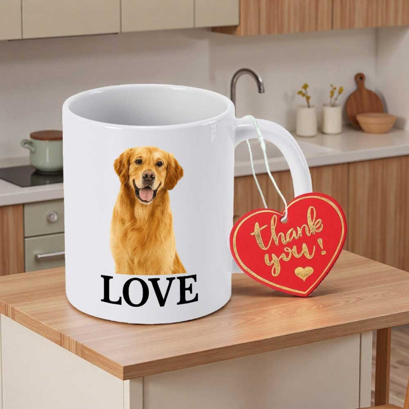 Tailorly White Ceramic 11 oz Mug - Love Happy Golden Retriever Sitting Calmly On White Background Decorative Portrait Dog