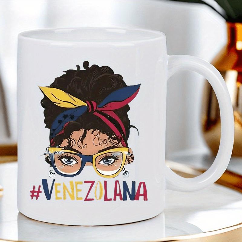 Tailorly White Ceramic 11 oz Mug - Stylish Character Wearing Flag Color Bandana And Fancy Glasses Woman