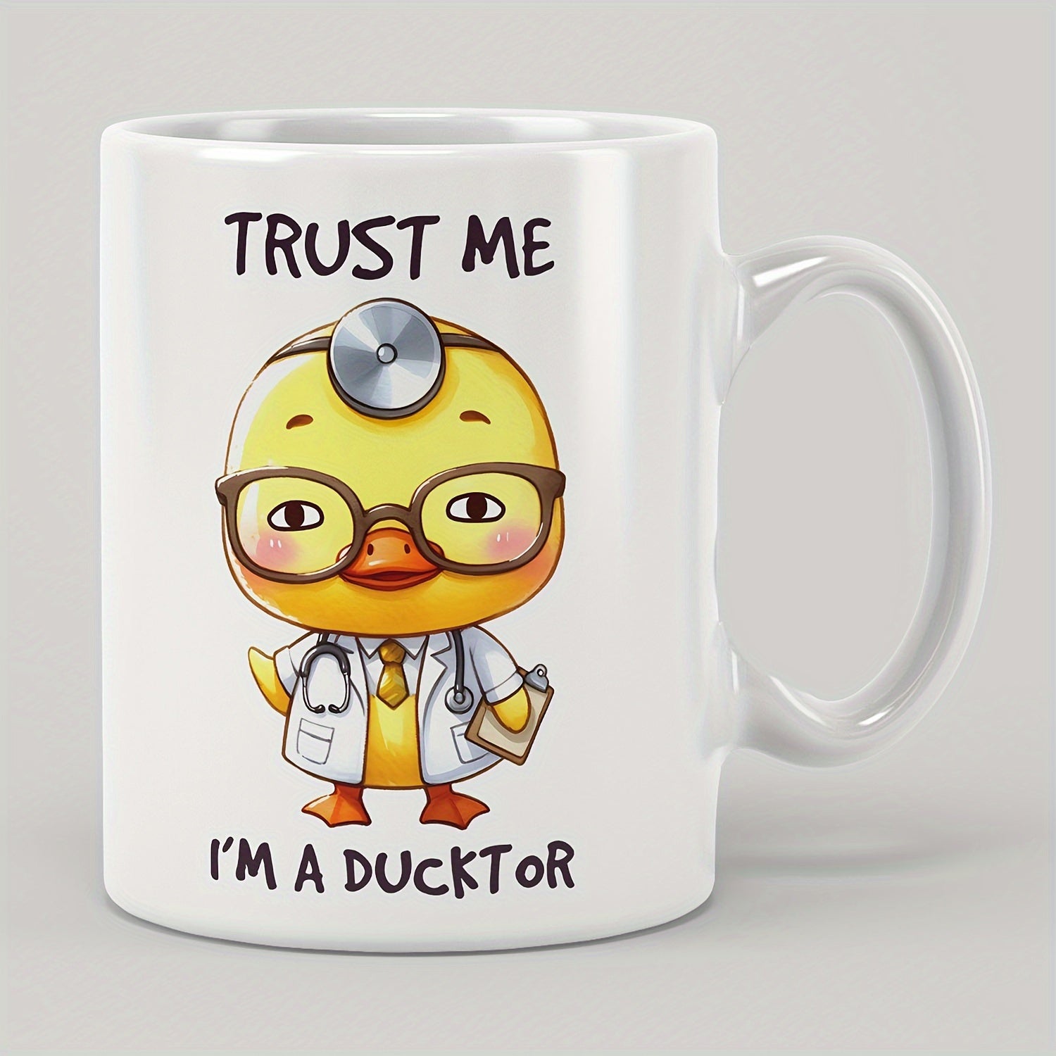 Tailorly White Ceramic 11 oz Mug - Trust Me Im A Ducktor Charming Yellow Bird Wearing Medical Lab Coat And Carrying Stethoscope Duck