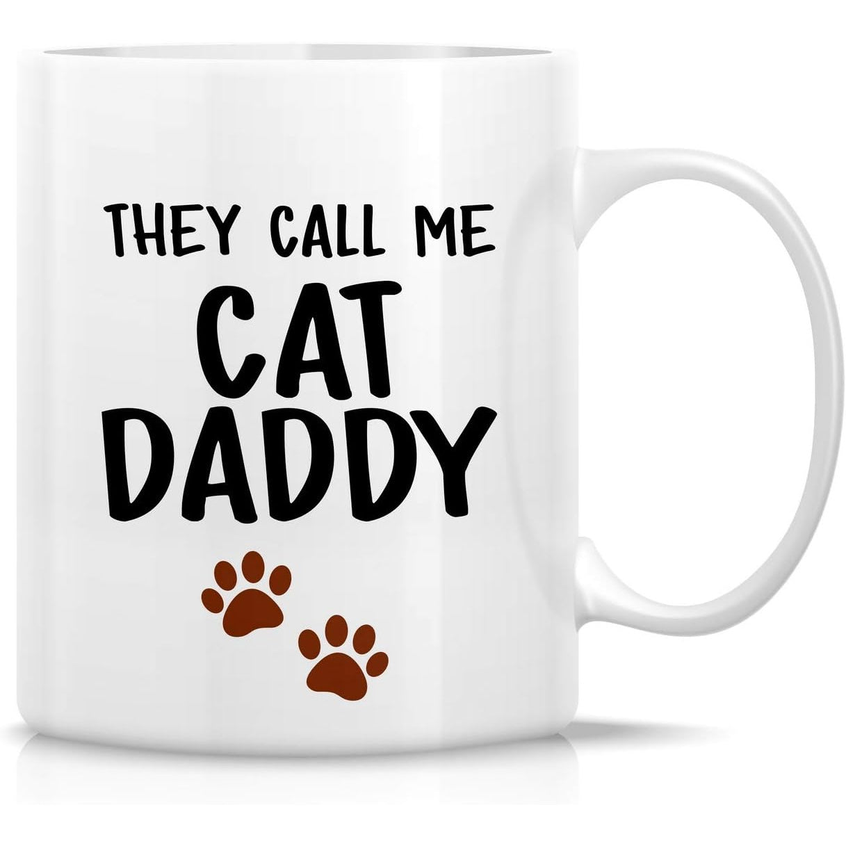 Tailorly White Ceramic 11 oz Mug - They Call Me Cat Daddy Two Brown Animal Paw Prints Resting On A Smooth Clean Surface Mug