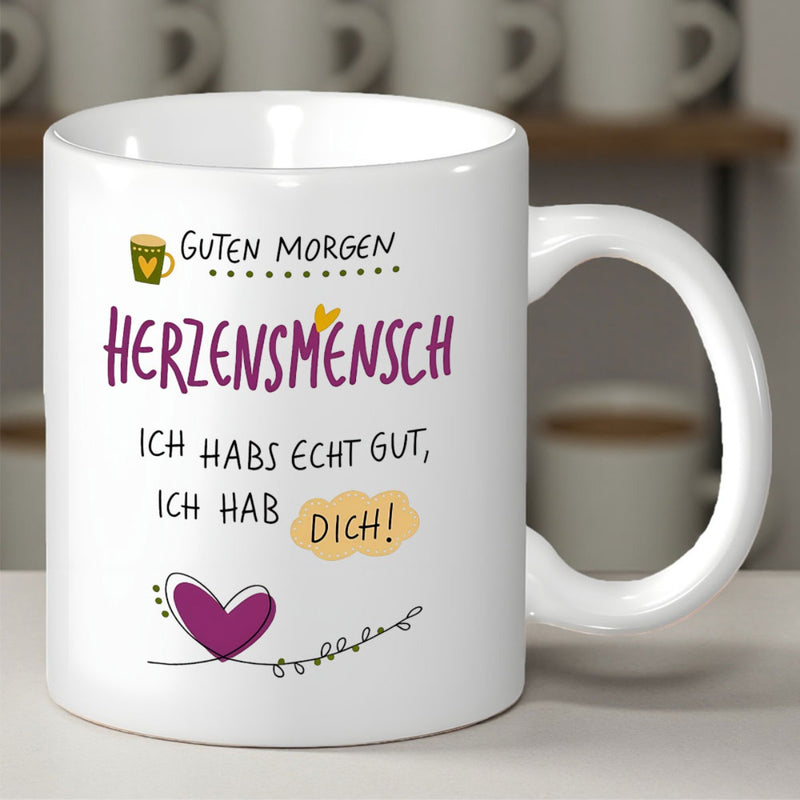 Tailorly White Ceramic 11 oz Mug - Minimalist Artistic Illustration With Cute Small Coffee Cup And Elegant Heart
