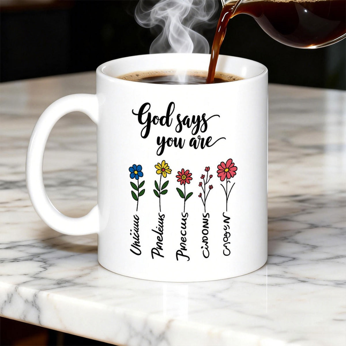 Tailorly White Ceramic 11 oz Mug - God Says You Are Minimalist Colorful Hand Drawn Botanical Stems Blooming In Row Flower