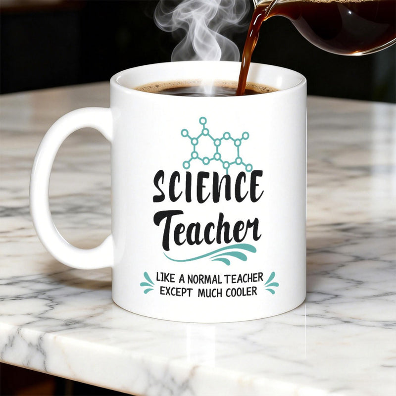 Tailorly White Ceramic 11 oz Mug - Science Teacher Like A Normal Teacher Except Much Cooler Elegant Teal Molecular Diagram Featuring Minimalist Atomic Chemical