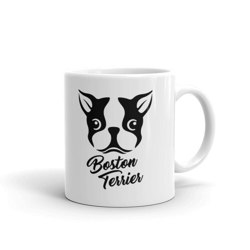 Tailorly White Ceramic 11 oz Mug - Boston Terriers Minimalist Black Silhouette Design Featuring A Cute Head Of A Boston Terrier Dog