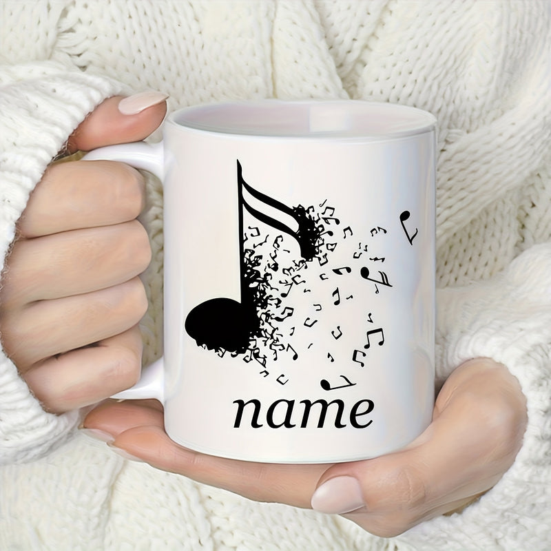 Tailorly White Ceramic 11 oz Mug - Name Artistic Large Quaver Breaking Into Numerous Tiny Scattered Melodic Elements Note