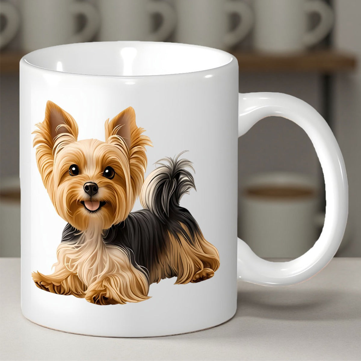 Tailorly White Ceramic 11 oz Mug - Adorable Small Fluffy Dog Resting On A Flat Clean Surface Yorkie