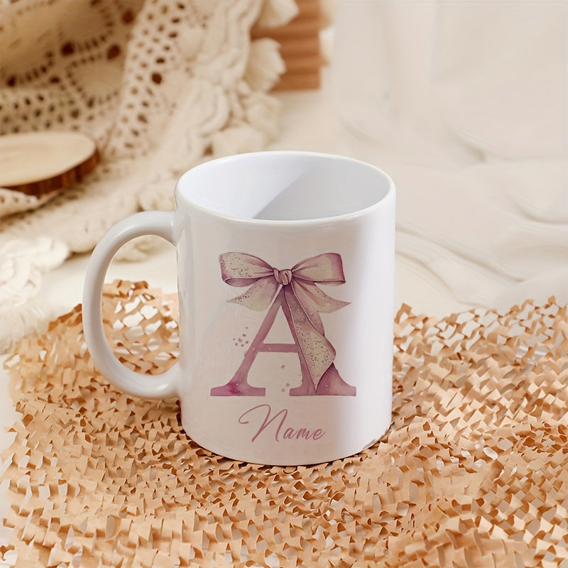 Tailorly White Ceramic 11 oz Mug - Name Elegant Purple Watercolor Style With A Delicate Tulle Bow Letter A