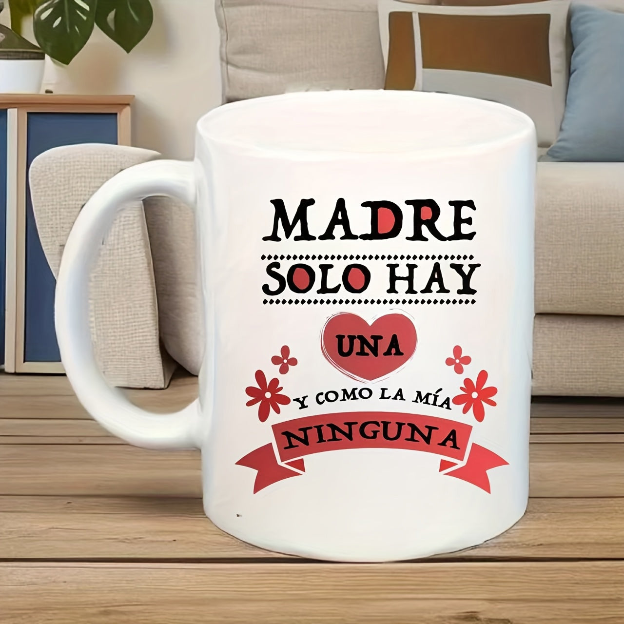 Tailorly White Ceramic 11 oz Mug - Elegant White Ceramic With Red Heart And Floral Decorative Elements Mug