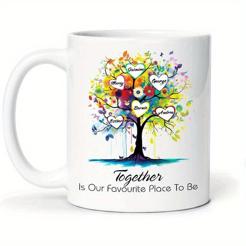 Tailorly White Ceramic 11 oz Mug - Together Is Our Favourite Place To Be Vibrant Watercolor Spreading Branches With Heart Shaped Leaves Tree